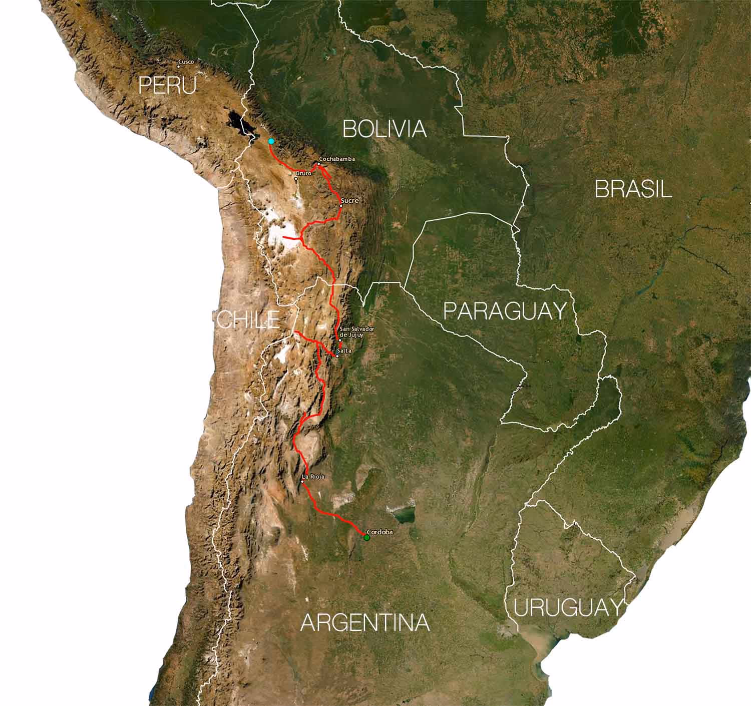 Route map — Córdoba to La Paz